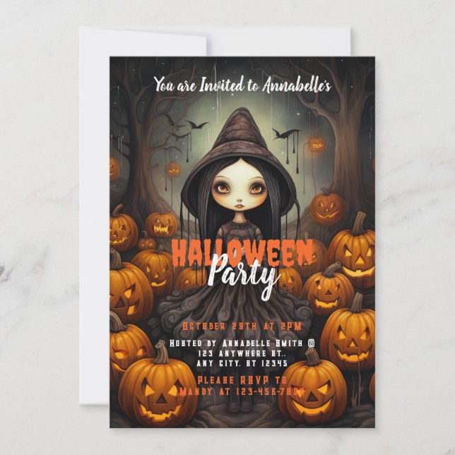 Invitación Fiesta de Halloween de la Rusa Witch Bats (Anverso)