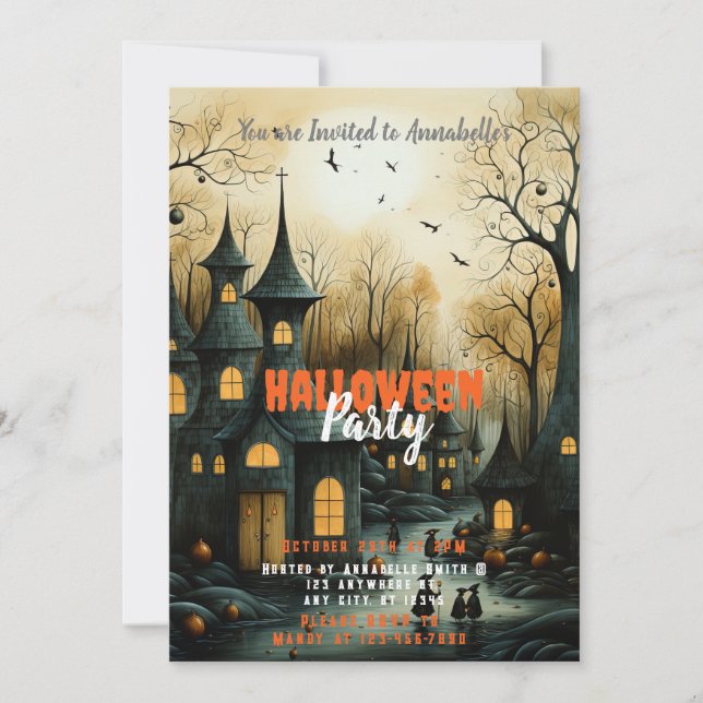 Invitación Fiesta de Halloween de la Rustica Village Bats (Anverso)