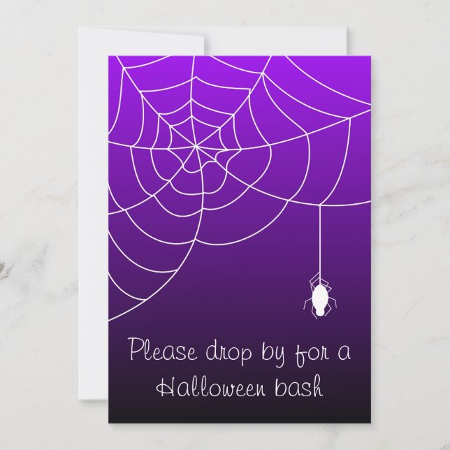 Invitación Fiesta de Halloween de la Telaraña Morada de Terro (Anverso)