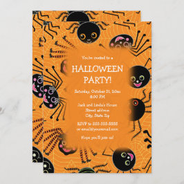 Invitación Fiesta de Halloween de las arañas cutas