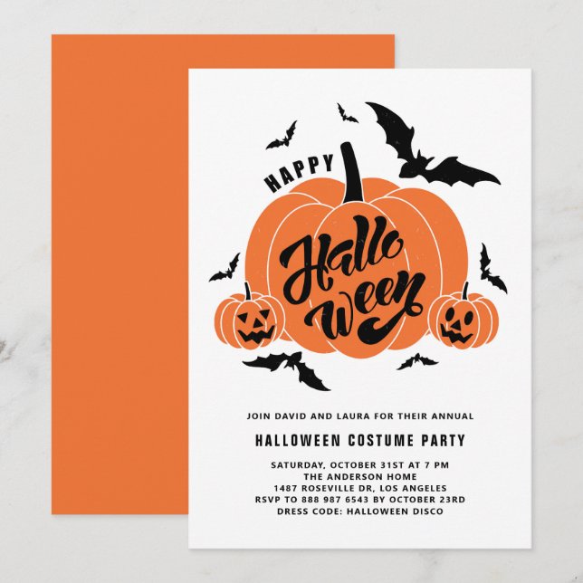 Invitación Fiesta de Halloween de las calabazas de fantasía (Anverso / Reverso)