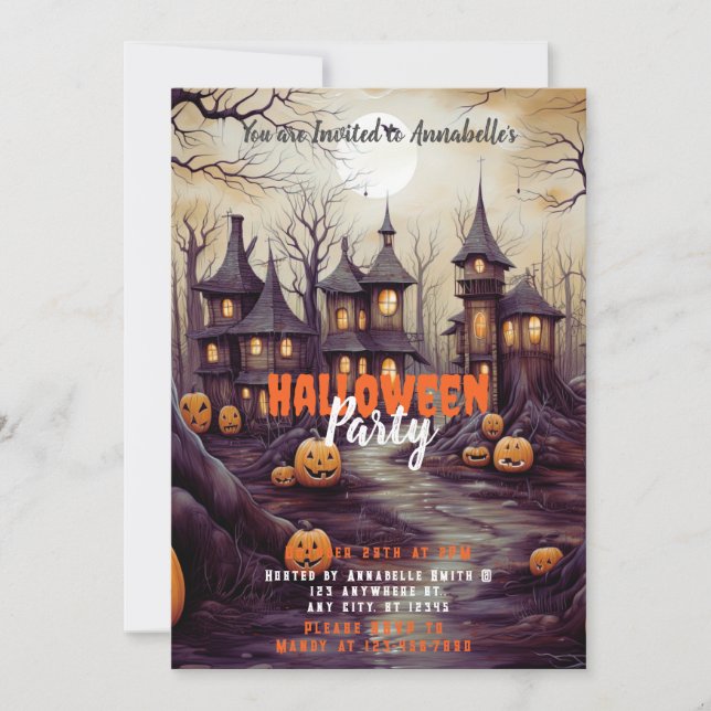 Invitación Fiesta de Halloween de las calabazas de la luna ll (Anverso)