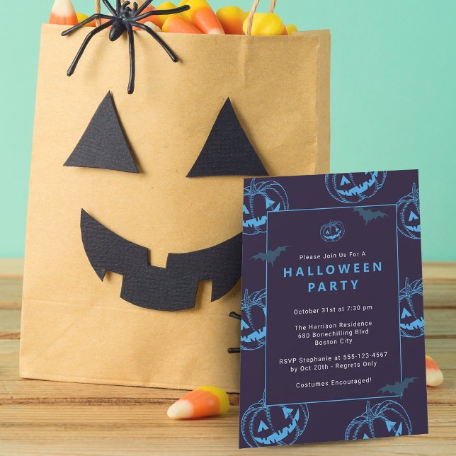 Invitación Fiesta de Halloween de las calabazas de la moda (Chic Pumpkins Halloween Party Invitation)
