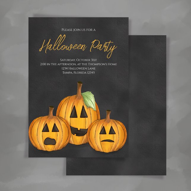 Invitación Fiesta de Halloween de las Calabazas Negras y nara (Whimsical Halloween pumpkins Jack O
Lanterns invitation.)
