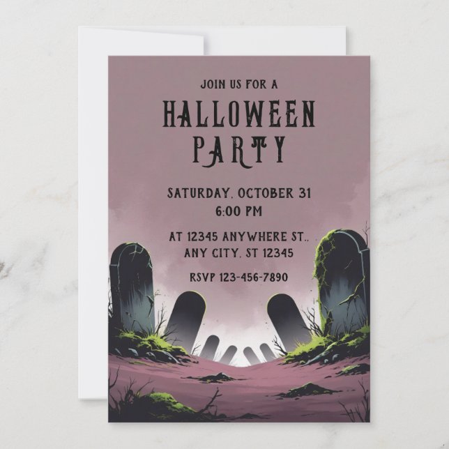 Invitación Fiesta de Halloween de las lápidas (Anverso)