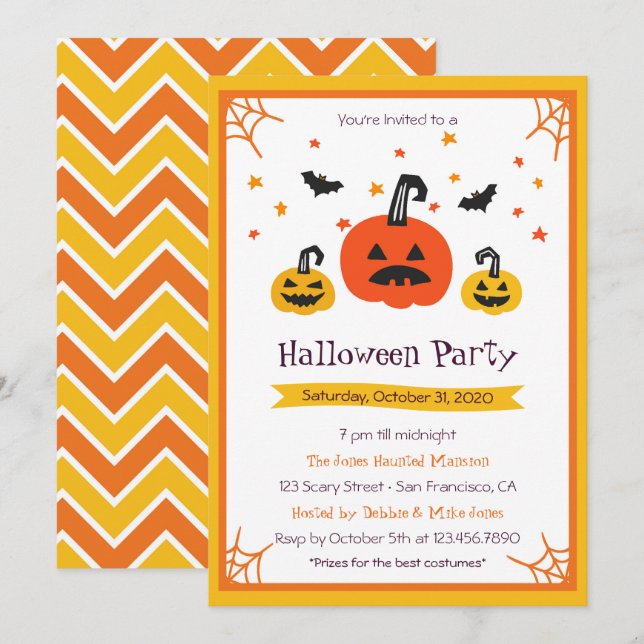 Invitación Fiesta de Halloween de las Tres Calabazas (Anverso / Reverso)