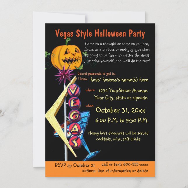 Invitación Fiesta de Halloween de Las Vegas (Anverso)