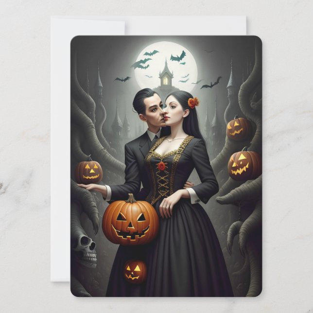 Invitación Fiesta de Halloween de los disfraces y calderos (Anverso)