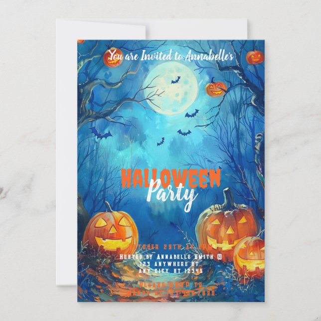Invitación Fiesta de Halloween de los Farolillos Azul de la L (Anverso)