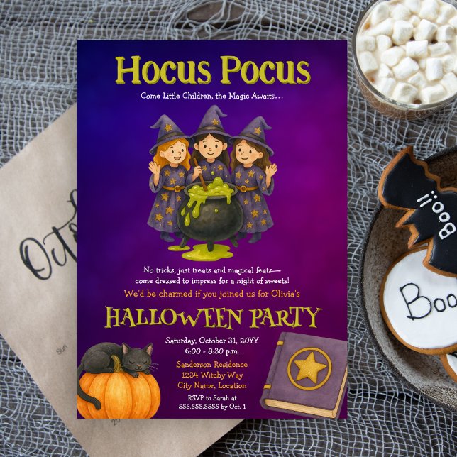 Invitación Fiesta de Halloween de los niños de Hocus Pocus (Fun witches Halloween costume party invitation for kids)