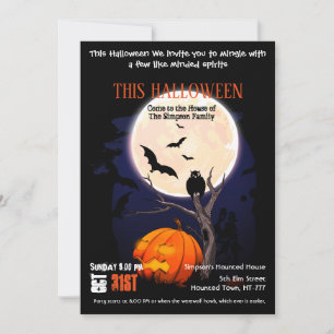 Invitación fiesta de Halloween de luna gótica embrujada búho