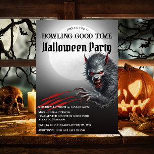 Invitación Fiesta de Halloween de Luna Llena de Hombre Lobo N