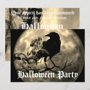 Invitación Fiesta de Halloween de Luna Llena del Cuervo Negro