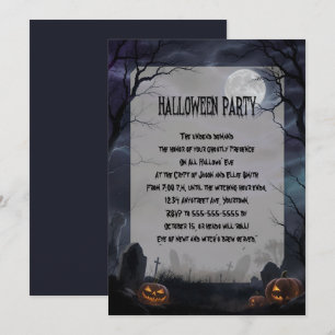 Invitación Fiesta de Halloween de Luna Llena en un Cementerio