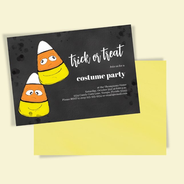 Invitación Fiesta De Halloween De Maíz De Candy Trick O Trete (Trick or treat Halloween costume party invitation with cute candy corn. )