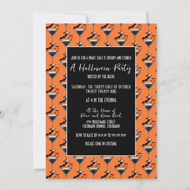 Invitación Fiesta de Halloween de Martini Bats (Anverso)