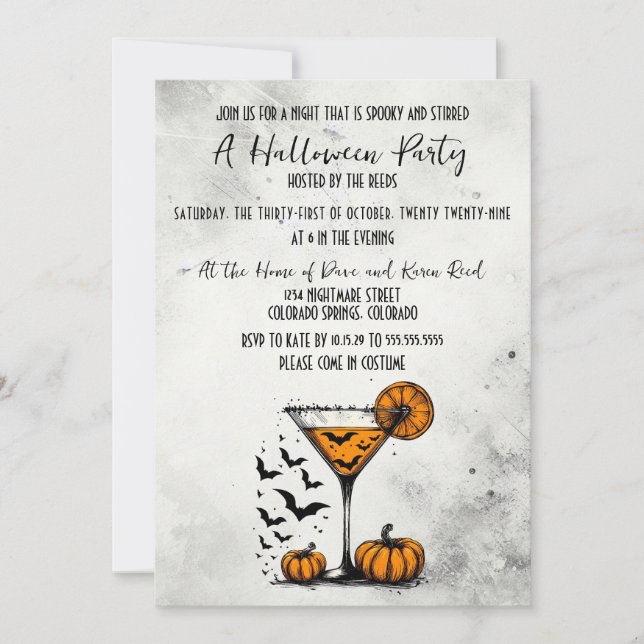 Invitación Fiesta de Halloween de Martini de Calabaza (Anverso)