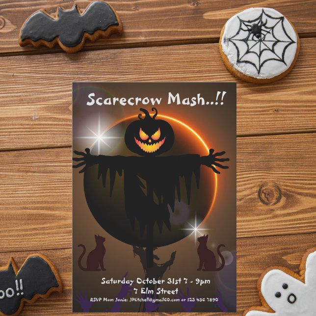 Invitación Fiesta de Halloween de Mash Mash Scarecrow para ni (Scarecrow Mash Halloween Party Invitation)