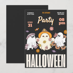 Invitación Fiesta de Halloween de moda negra, rosa y Naranja