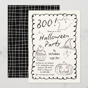 Invitación Fiesta de Halloween de moda negra y blanca