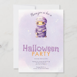 Invitación Fiesta de Halloween de Momia Lavanda Morada y Blan