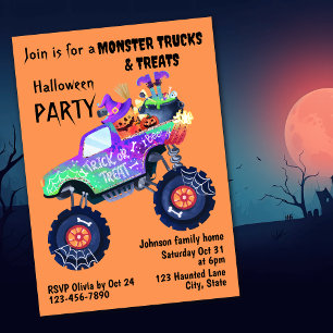 Invitación Fiesta de Halloween de Monster Truck y Golosinas