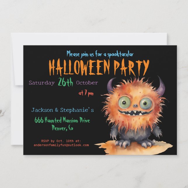 Invitación Fiesta de Halloween de Monstruo Cutáneo (Anverso)