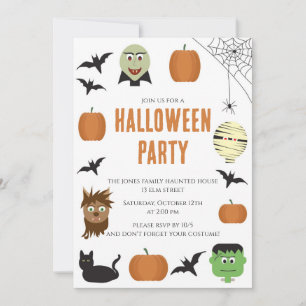 Invitación Fiesta de Halloween de Monstruos Divertidos para N