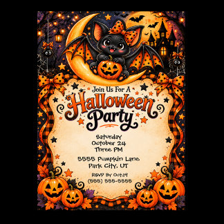 Invitación Fiesta de Halloween de Murciélago Lindo y Espeluzn