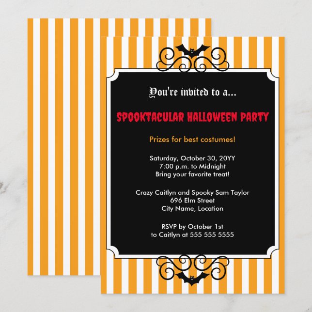 Invitación Fiesta de Halloween de Murciélagos (Anverso / Reverso)
