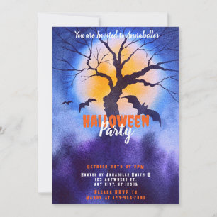 Invitación Fiesta de Halloween de Murciélagos bajo la Luna Ll