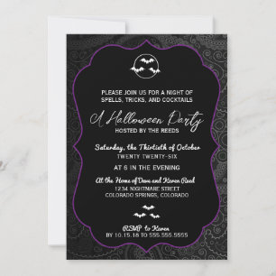 Invitación Fiesta de Halloween de Murciélagos de Estampado Pa