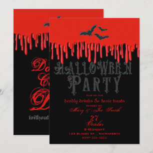 Invitación Fiesta de Halloween de Murciélagos Góticos y Sangr