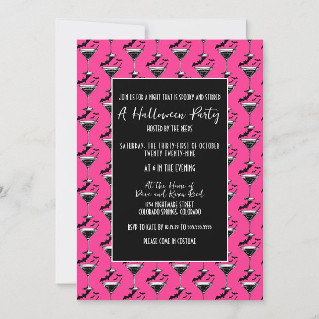 Invitación Fiesta de Halloween de Murciélagos Martini (Anverso)