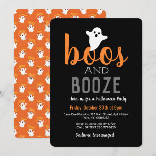 Invitación Fiesta de Halloween de Naranja Negro Boos y Bebida