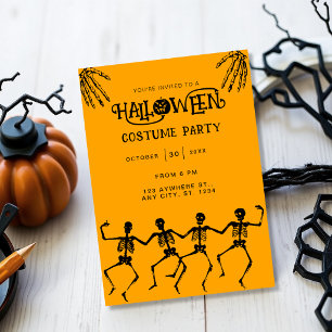 Invitación Fiesta de Halloween de naranja y negro Esqueleto E