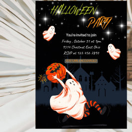 Invitación Fiesta de Halloween de Niña Fantasma y Calabaza