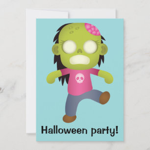 Invitación Fiesta de Halloween de niña zombie de dibujos anim