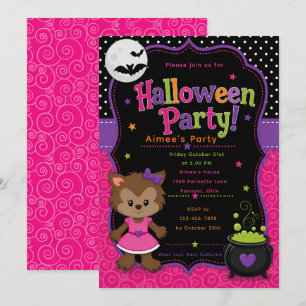 Invitación Fiesta de Halloween de niñas hombre lobo