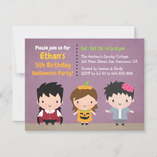 Invitación Fiesta de Halloween de Niños Zombie Calabaza Vampi