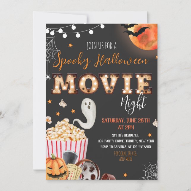 Invitación Fiesta de Halloween de Noche de Película (Anverso)