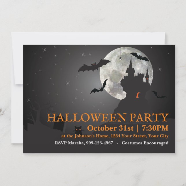 Invitación Fiesta de Halloween de Noche Oscura (Anverso)