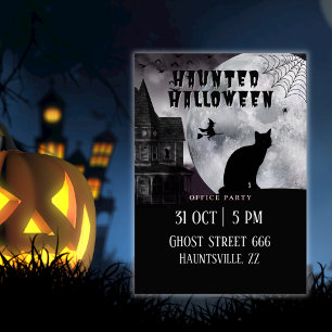 Invitación Fiesta de Halloween de Oficina Embrujada Gato Negr