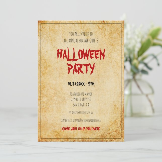 Invitación Fiesta de Halloween de papel de época (Anverso de pie)