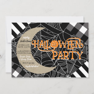 Invitación Fiesta de Halloween de patchwork de telaraña en bl