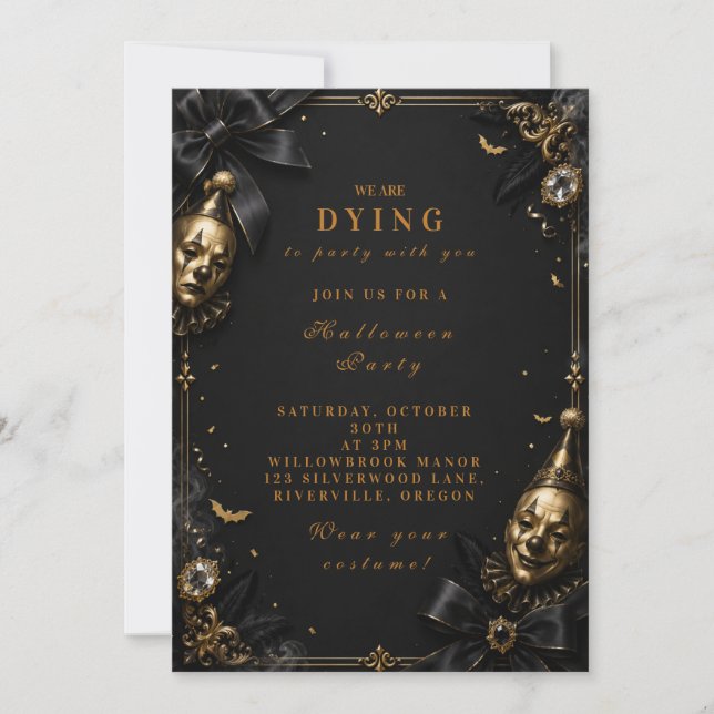 Invitación Fiesta de Halloween de Payaso Gótico (Anverso)