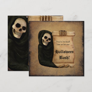 Invitación Fiesta de Halloween de Pergamino Grungy y Cráneo C