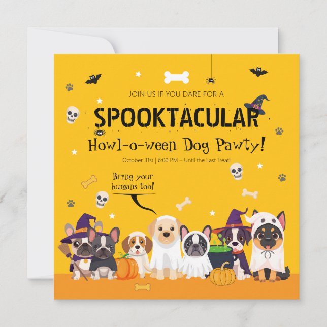 Invitación Fiesta de Halloween de Perro Cute | Mascota Costum (Anverso)