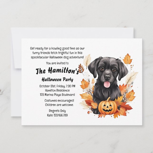 Invitación Fiesta de Halloween de perro de ladrido o trato (Anverso)