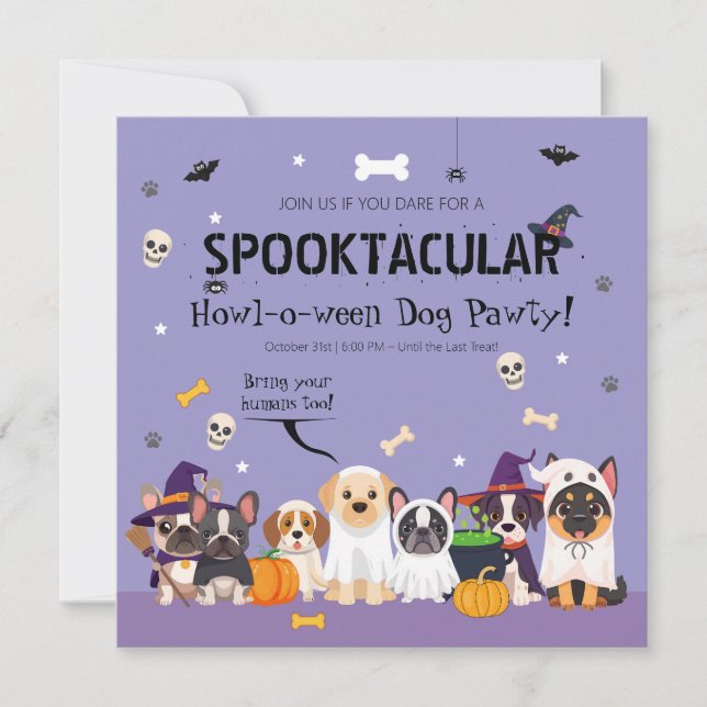 Invitación Fiesta de Halloween de perros adorablemente espelu (Anverso)